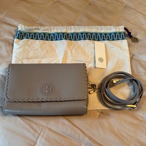 Tory Burch Grey Marion Crossbody Leather Bag